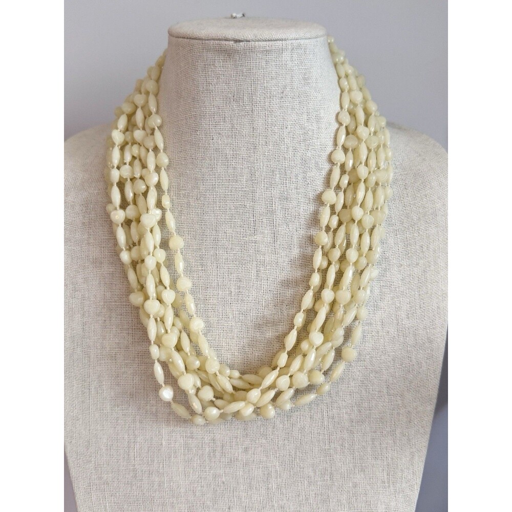 Vintage HONG KONG Yellow Plastic Lucite Bead 8 Strand Necklace Large Box Clasp